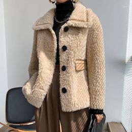 Women's Fur & Faux Women 2022 Winter Genuine Lamb Jackets Female Short Real Sheep Shearling Coats Ladies Solid Colour Warm Outwear S68