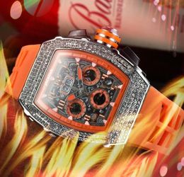 Famous all dials working classic designer watch 43mm Crystal Diamonds Ring Men Square Dial man quartz clock stopwatch male gifts wristwatch rubber silicone belt