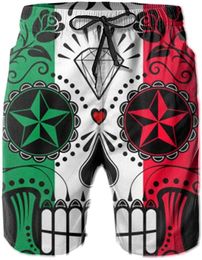 Men's Shorts Mens Swim Trunks Mexican Flag Sugar Skull Quick-Dry Sweat With Mesh Lining