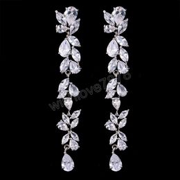 Vintage Trend Bridal Chandelier Floral Extra Long Earrings For Women Romantic Wedding Zirconia Jewelry Bridesmaid Accessory