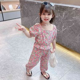 Clothes For Girls Floral Tshirt Pants Tracksuits For Girls Summer Kids Girl Clothes Set Toddler Children's Clothing 210412