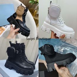 2022 Designers Rois Monolith Boots for Women Ankle Nylon Combat Boot Real Leather Designer Winter Martin Ankled Pouch