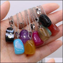 Arts And Crafts 10X20-15X25Mm Geometric Chakra Reiki Healing Stripe Agate Stone Pendant Necklace Crystal Link Chain Collar Sports2010 Dh5Yj