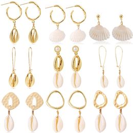 Hoop & Huggie Bohemian Style White Shell Earrings Alloy Conch Female Natural EarringsHoop