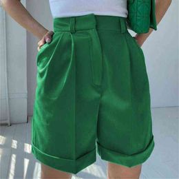 2022 New Popular Summer Casual Women Shorts High Waist Solid Color Zipper Ladies Simple Pockets Short Pants for Daily Wear Y220417