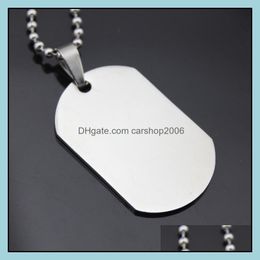 Pendant Necklaces Pendants Jewelry Military Army Style Sier Tone Polished Dog Tag Men Women Stainless Steel Bead Chain Necklace Gift Drop