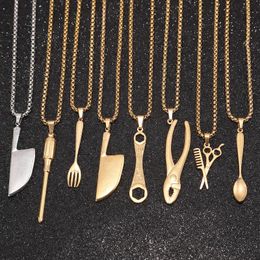 Pendant Necklaces 60cm Stainless Steel Western Knife Spoon Fork Necklace Punk Cutlery Pendants Jewellery Gifts Gothic Bijoux FemmePendant