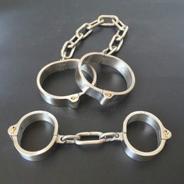 Stainless Steel Lockable Neck Collar Handcuffs Ankle Cuffs,BDSM Leg Cuffs Shackles Restraints Adult Games sexy Toy For Couples