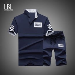 Men Tracksuits Summer Short Sleeve Tee shirt Shorts Set Casaul Slim Fit Sporting Suit Mens Masculino Two Pieces Sets Hombre 220708