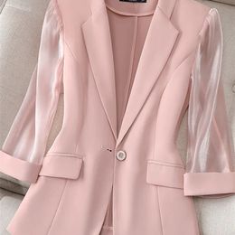 Dünne rosa Anzug Damen Frühling und Sommer koreanische Mode schlanke Dreiviertelärmel Freizeitjacke Dame Büro Blazer 220812
