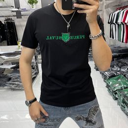 Slim Fashion Men's T-Shirts 2022 Summer New Letter Tiger Head Printing Hot Diamonds Design Short Sleeve Round Neck Mercerized Cotton Large Size Black White Tees M-6XL