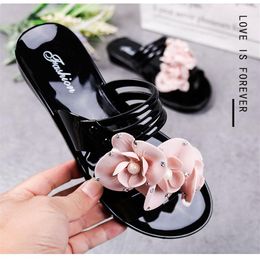 -Novos sandálias casuais sandálias metal sapatos de geléia floral derramados chinelos de chico