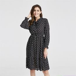 2020 Spring Autumn Women s Chiffon Dresses Stand Neck With Bow Floral Print Ruffles Vestido Long Sleeve Elegant Cute Dress S XL LJ200818