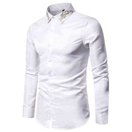 White Embroidery Shirt Men 2022 Brand New Mens Button Down Dress Shirts Wedding Business Casual Shirt Male Camisa Masculina XXL L220704