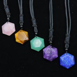 Pendant Necklaces Natural Obsidian Hexagram Neck Chain Sweater Pendulum Power Stone Quartz Crystal Necklace JewelryPendant NecklacesPendant