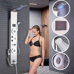 Shower Panel LED Rainfall Waterfall Shower Head Rain Massage System Body Jets & Stainless Steel tap