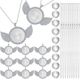 Pendant Necklaces Rhinestone Wing Bezel Trays And Glass Cabochons Lobster Cla amXDM