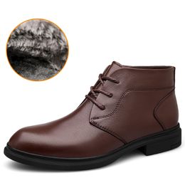 High quality Cow Leather boots men size 37-46 Comfortable warm snow boots Non-Slip Handmade dress winter shoes