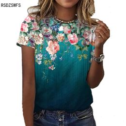 Womens T-shirt Fashion Summer Short Sleeve Casual Comfortable All-match Top 3d Rose Print Elegant Clothing