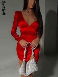 2022 Women Sexy Irregular One Shoulder Bodycon Slim Party Dress female Solid Long Sleeve Mini Dress Elegant Office Lady Dresses T220816