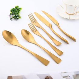 Flatware Sets Zoseil 7/28pcs Gold Cutlery Set Matte Kitchen Dinnerware Stainless Steel Steak Knives Fork Tea Spoon DropFlatware