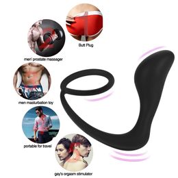 AIERSHA Male Prostate Massage Anal Plug Wear Silicone Stimulate Massager Delay Ejaculation Ring Toy for Men sexy Shop sexytoy