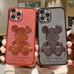 Luxury Glitter Violent Bear Phone Cases Case for iPhone 11 12 13 Pro Max X Xs Xr 7 8 Plus SE 11Pro 13Pro Designer Electroplate Clear Cover