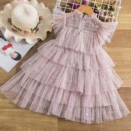 Fashion Baby Girls Dresses Summer Gauze Net Dress Stars Fold Girl Princess Dress Sleeveless Children Clothes Kids Clothing