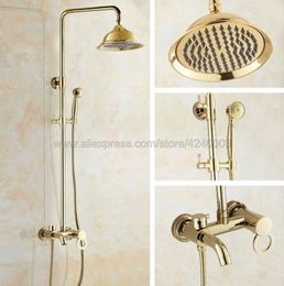 Bathroom Shower Sets Luxury Gold Color Brass Faucet Set Tub Mixer Tap Hand Wall Mounted Kgf403Bathroom