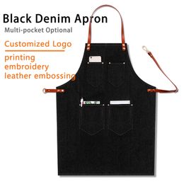 Kitchen Black Denim BBQ Cleaning Apron Cooking Bartender Man Cowboy Antifouling Chef Pinafore Delantal Waiter Tablier Y200103