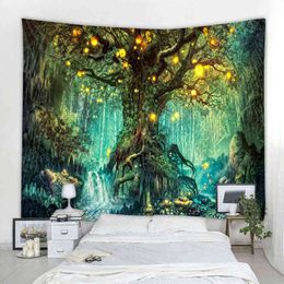 Fantasy Ing Trees Print Carpet Wall Hanging Hippie Psychedelic Decorative Sheet Bohemian Home Decor J220804