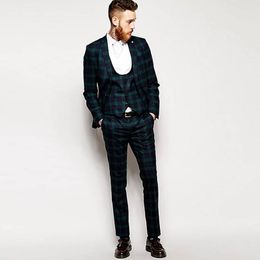 Glen Plaid Checked Men's Suit Notched Lapel Blazers Wedding Male Tuxedos One Button Slim Fit Groom Wear 3 Pieces Prom Jacket Vest And Pants