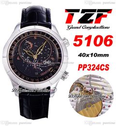 TZF Complications 5106 Sky Moon Celestial A240 Automatic Mens Watch Steel Case Black Dial Leather Strap Super Edition Watches Puretime F025g7