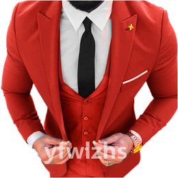 Handsome One Button Man's Suits Peak Lapel Groom Tuxedos Groomsmen Wedding/Prom/Dinner Man Blazer(Jacket+Pants+Vest+Tie) N020