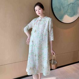 Enhanced Cheongsam Chinese Style Summer Of Pregnant Women Sweet Printed Dresses Vintage Design Maternity Dress With Lining Cute J220628