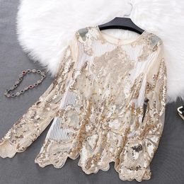 Women's T-Shirt Bling Shiny Women Sequined Tshirts Graphic T Shirts Gothic Punk Clothes Femme Embroidery Sequins Pullovers Tops