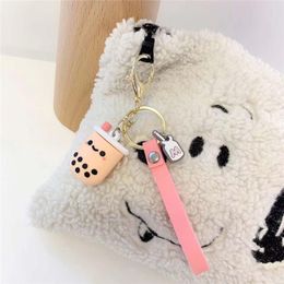 Keychains Silicone Bubble Tea Keychain Boba Milk Key Ring Car Cute Jewelry GiftKeychains