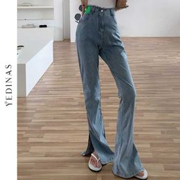 Yedinas Vintage Women Jeans Hight Waist Pants Casual Loose Wide Leg Boyfriend For Streetwear Denim Pant 210527