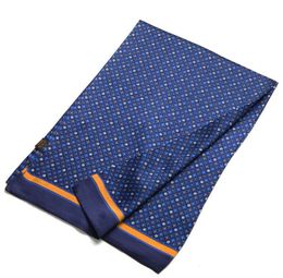 Men's 100% Silk Scarf Long Neckerchief Double Layer Smooth Comfortable Blue Grey