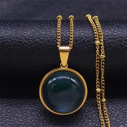 Pendant Necklaces Green Opal Stainless Steel Charm Necklace Women Gold Colour Small Pendants Jewellery Chaine Acier Inoxydable NSG1S04