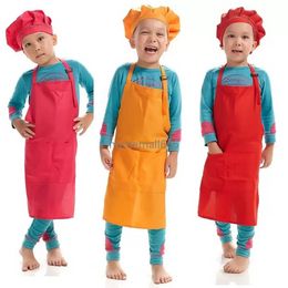 Printable customize LOGO Children Chef Apron set Kitchen Waists 12 Colors Kids Aprons with Chef Hats for Painting Cooking Baking AA