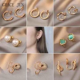 Clip-on & Screw Back JUN 2022 Gold Color Clip On Earrings No Pierced For Women Party Fashion Mosquito Coil Hoop Cuff Ear ClipClip-on Kirs22