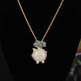Pendant Necklaces Animal Little Pig Necklace & Iced Out With 4mm Tennis Chain Gold Silver Colour Cubic Zircon Hip Hop JewelryPendant