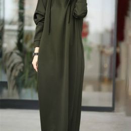 Women s Sweatshirt Dress Stylish Hoodies Long Sleeve Maxi Female Casual Solid Hooded Vestidos Robe 220613