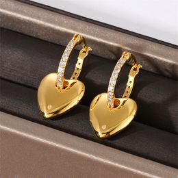 Summer Trend Fashion Stud Love Micro-Set Zircon Detachable Earrings Gold-Plated Circle Heart-Shaped Ear Buckle Girls Street All-Match