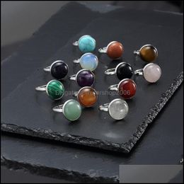 Cluster Rings Jewelry 12Mm Stainless Steel Round Natural Stone Ring Tiger Eye Opal Crystal Adjustable For Women Pendientes C3 Drop Delivery