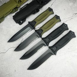 GB G1500 Survival Fixed Blade Straight Knife 12C27 Black Titanium Coated Drop Point Outdoor Camping Hiking Hunting Tactical Knives with Nylon Sheath DA43 BM 535