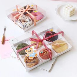 Gift Wrap Cups Of 6 Cake Box Transparent Plastic Cover Donuts Dessert Bakery Packing BoxGift