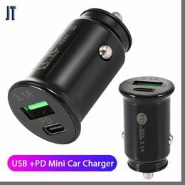 3.1A High Speed Dual Ports PD Car Charger USB-C Type c Car Chargers AutoPower Adapters Chargers For Ipad Iphone 7 8 x xr 11 12 13 14 Samsung htc android With Package