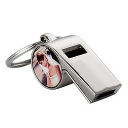 Fashion DIY whistle sublimation blank keychains designer keychain photo frame keyring Silver Plated Car Key Ring Souvenir Carabiner Accessories Friend Gift